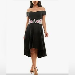 NWT Premier Amour womens dress off the shoulder floral high-low fit & flare